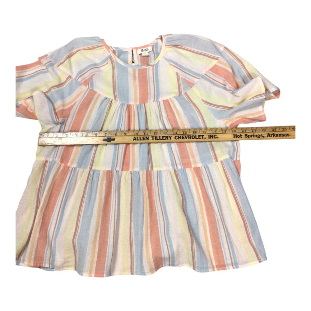 Ana Babydoll Pastel Multi-Stripe Cotton Short Sleeve Top Large - Picture 6 of 9